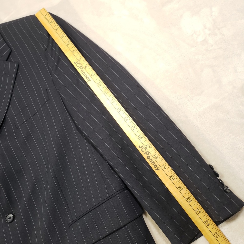 Jack Victor Suit Men 44R Black Pinstripe Super 110s Wool 3-Button Pleated Cuffed - Picture 13 of 16